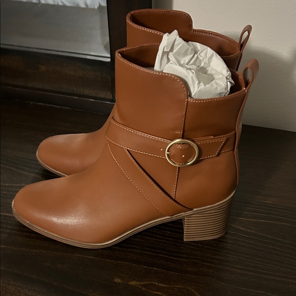 Brown Ankle Booties with Buckle